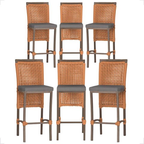 6 Banqueta em Alumínio Roma Marrom Corda Náutica Tecido 11