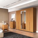 Ver imagem 1 de Quarto Casal com Guarda-roupa 6 Portas, 1 Cômoda e 2 Mesas de Cabeceira Newton