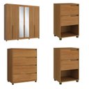 Ver imagem 2 de Quarto Casal com Guarda-roupa 6 Portas, 1 Cômoda e 2 Mesas de Cabeceira Newton