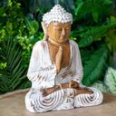 Ver imagem 2 de Buda Artesanal em Madeira Suar com Pátina Branco 30cm - Bali
