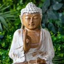 Ver imagem 3 de Buda Artesanal em Madeira Suar com Pátina Branco 30cm - Bali