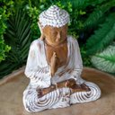 Ver imagem 4 de Buda Artesanal em Madeira Suar com Pátina Branco 30cm - Bali