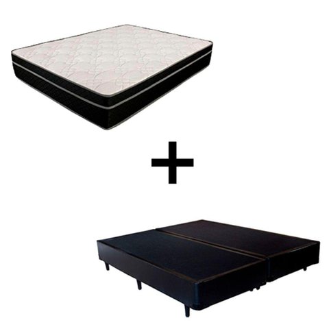 Cama Box Casal 138 Bipartido Tecido Preto com Colchão Paris Molas Preto 66x138x188