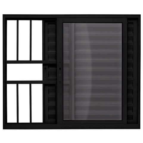 Janela de Correr Alumínio Preto 03 Folhas Veneziana c/Grade Maxx - 100x120