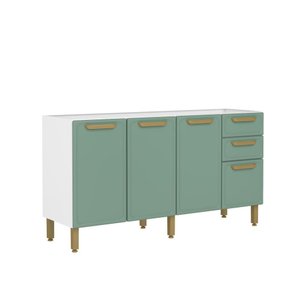 Balcão de Cozinha em Aço 160cm 4 Ptas 2 Gav Bella Bertolini - Verde/branco