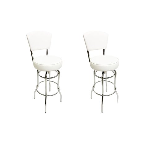 Combo 2 Banquetas Bar Cromada Bancada Média Altura 65cm Giratória Encosto Estofado Assento Grosso Br