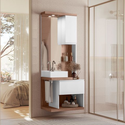 Conjunto Armário para Banheiro Paris - Amendoa