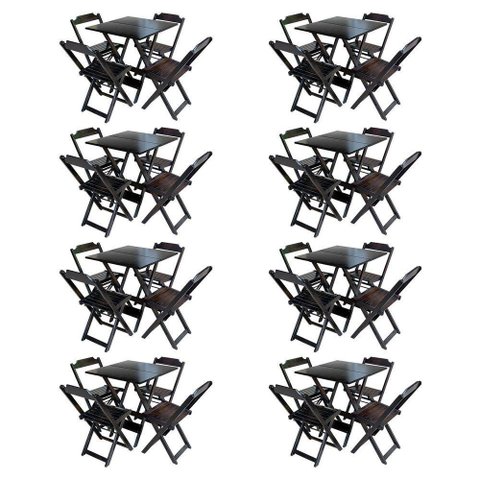 Kit 8 Conjuntos De Mesa Com 4 Cadeiras De Madeira Dobravel 70X70 Qualidade Móveis Guara - Tabaco