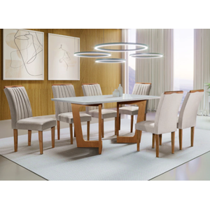 Conjunto Sala de Jantar Dubai Tampo de Vidro/mdf com 6 Cadeiras Dubai Cinamomo/off