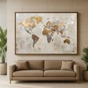 Ver imagem 1 de Quadro Mapa Mundi Texturas Nobres Dourado e Cinza - Grande