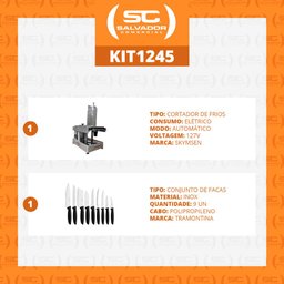 Cortador de Frios Automático Profissional Padarias 260mm FFA 127V Skymsen + Jogo de Facas 9 Peças - 9