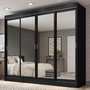 Ver imagem 1 de Guarda-Roupa Casal Madesa Austin 4 Portas de Correr de Espelho 3 Gavetas Preto Cor:Preto