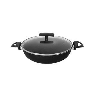 Frigideira Panela Caçarola Wok 28 Cm Teflon Antiaderente com Tampa de Vidro