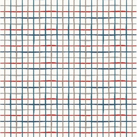 Papel de Parede Bobinex Revoada - Xadrez Aquarela Azul, Cinza e Vermelho 4424