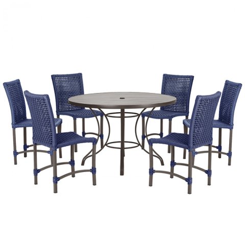 Mesa Ascoli 120 Cm com 6 Cadeiras Cannes de Alumínio, Pintura Marrom e Trama Tela de Corda Náutica