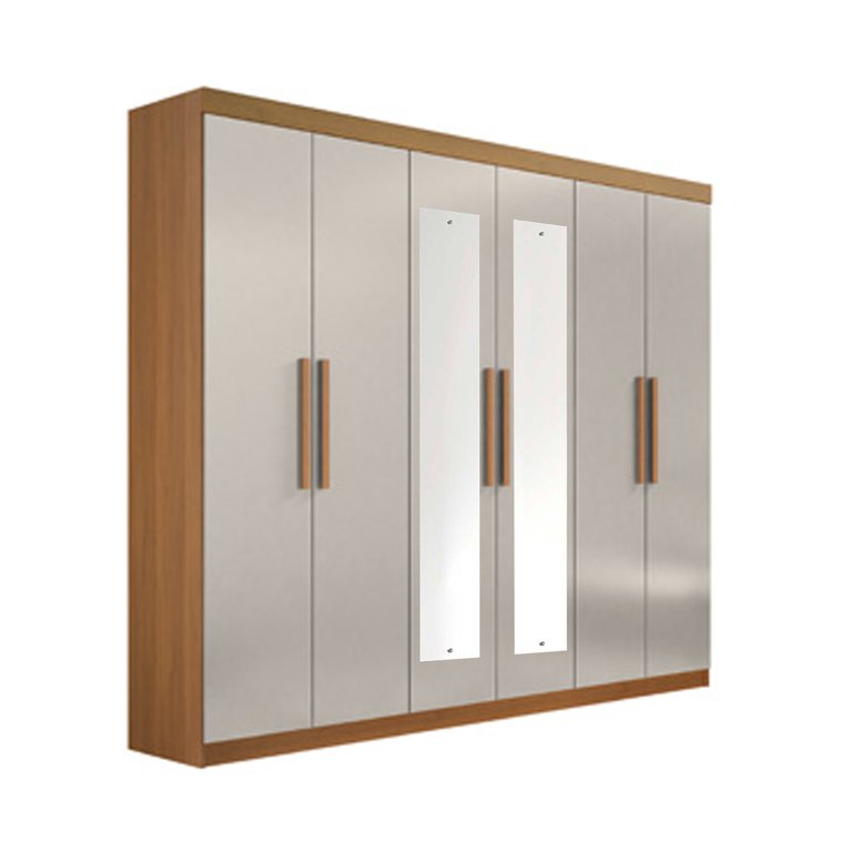Guarda-roupa Casal com Espelho, 6 Portas e 04 Gavetas Leblon D'doro Móveis - Cinamomo Off D'doro Mó Guarda-roupa Casal com Espelho, 6 Portas e 04 Gavetas Leblon D'doro Móveis - Cinamomo Off D'doro Mó