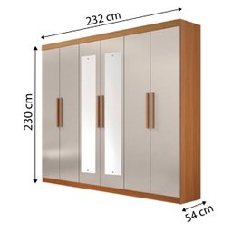 Guarda-roupa Casal com Espelho, 6 Portas e 04 Gavetas Leblon D'doro Móveis - Cinamomo Off D'doro Mó - 2
