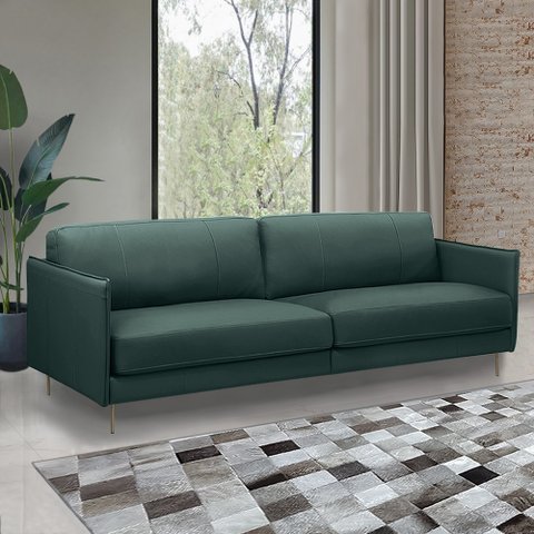 Sofá Decorativo Anthony 3 Lugares Sala de Estar 210cm Pés em Aço Couro Verde Musgo G88 - Gran Belo