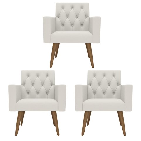 Kit 3 Poltronas Capitonê Sala Recepção Poltronas Decorativas Branco