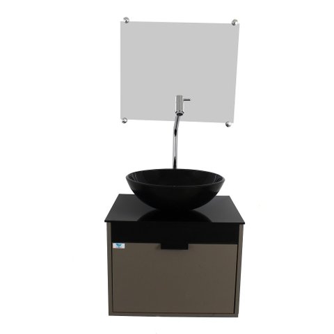 Gabinete Armário Banheiro 40cm Cuba Redonda Preta