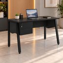 Ver imagem 1 de Mesa Escrivaninha 150cm x 60cm com Gaveteiro Suspenso e Tampo Chanfrado F5 Office Cor:Preto