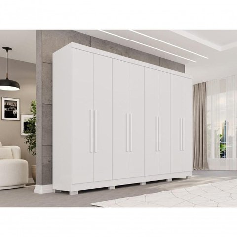 Guarda Roupa Casal Crsal 8 Portas de Bater 4 Gavetas MDP Texturizado Branco Multimóveis 241cm