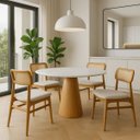 Ver imagem 3 de Mesa de Jantar Cone Redondo 80 Cm Base Freijó Tampo Mármore Branco Extra