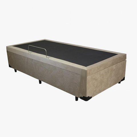 Cama Box Solteiro Corino com Baú Bege – Blindada, Reforçada e com Pistão a Gás – So1clique