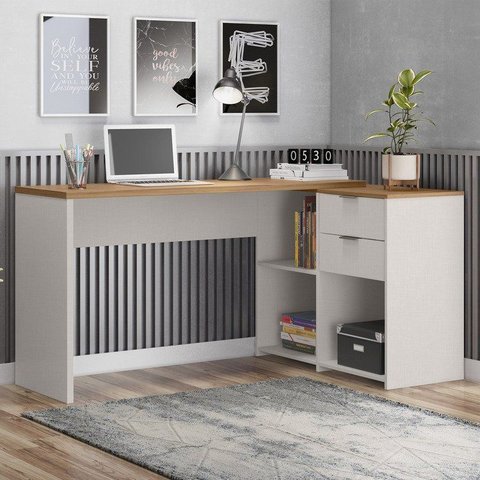 Escrivaninha Mesa Escritório em L Office 2 Gavetas 148,6cm  Nt 2060
