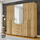 Ver imagem 1 de Guarda-Roupa Casal 5 Portas 1 Porta com Espelho com 3 Gavetas Las Vegas Iii Marrom/Cinamomo