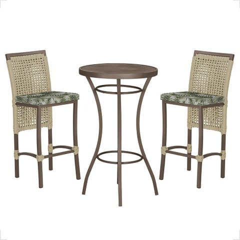 Mesa Bistrô e 2 Banquetas Roma Marrom Corda Náutica Estofado 5 Trama Original