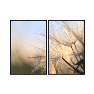 Kit 2 Quadros Decorativos 40x60cm Vidro Dente de Leao por do Sol Natureza Macro Flnt080