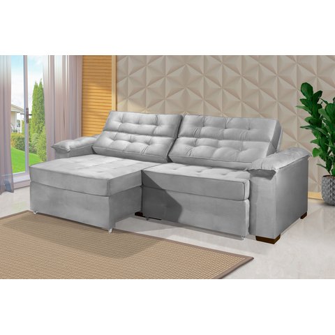 Sofá Retrátil e Reclinável 2,10m Estilo Estofados - Paris 2 Módulos com Velusoft D33 "prata"