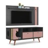 Conjunto Sala De Estar Rack Retro Pet Angora+Painel Home Para Tv 55"Eyre-grafito/rose- Cinza - 1
