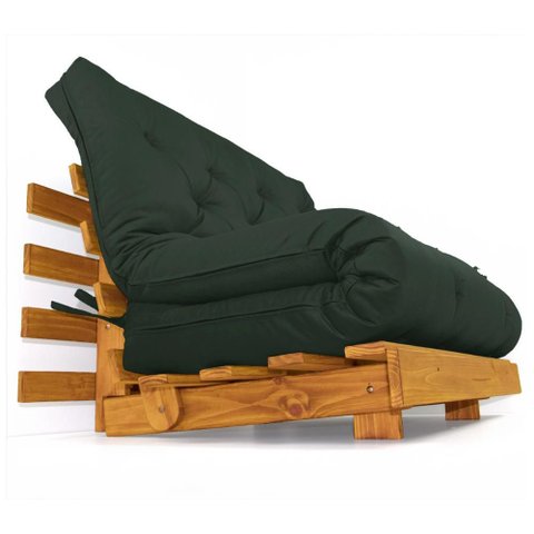 Sofá Cama Casal Futon Tokio D33 Madeira Maciça Cor Mel - Cinza - Verde Militar