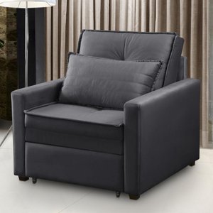 Poltrona Cama Solteiro Assento Dobrável Suede Cinza Sleep - Larbelle