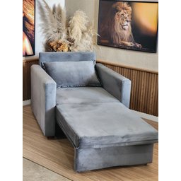 Poltrona Cama Solteiro Assento Dobrável Suede Cinza Sleep - Larbelle - 11