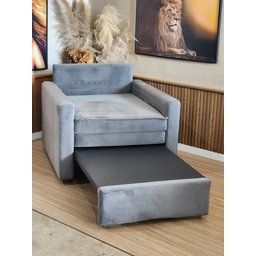 Poltrona Cama Solteiro Assento Dobrável Suede Cinza Sleep - Larbelle - 9