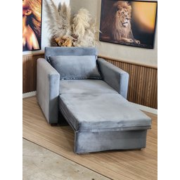 Poltrona Cama Solteiro Assento Dobrável Suede Cinza Sleep - Larbelle - 10