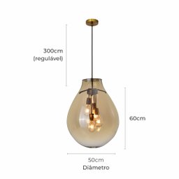 Lustre Pendente Sala Cristal e Vidro Âmbar 50x60cm - 10