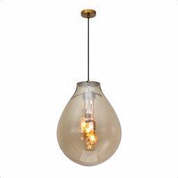 Lustre Pendente Sala Cristal e Vidro Âmbar 50x60cm - 1