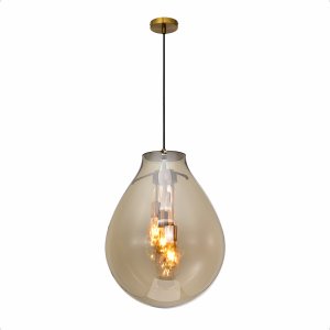 Lustre Pendente Sala Cristal e Vidro Âmbar 50x60cm