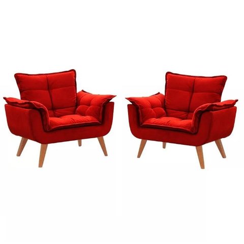 Kit 2 Poltronas Opala Vermelho Pé Palito Roggi Md