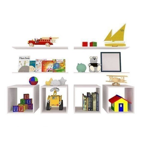 Conjunto 4 Nichos e 4 Prateleiras Kit Cubos Branco