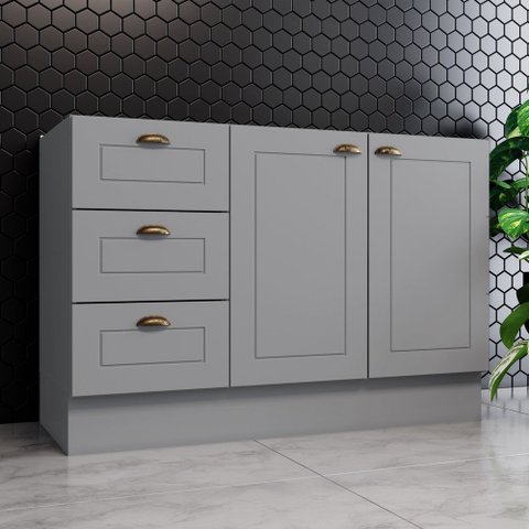 Balcão de Cozinha Pia 120 Cm 2 Portas 3 Gavetas Amy Casa 812