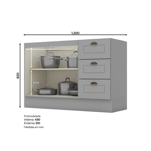 Comprar Balcão para Pia de Cozinha 120x88Cm 2 Portas 3 Gavetas