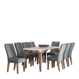 CONJUNTO SALA DE JANTAR ROMÊNIA GOLD 1,83 X 0,90 COM 8 CADEIRAS AMÊNDOA 03A - 2