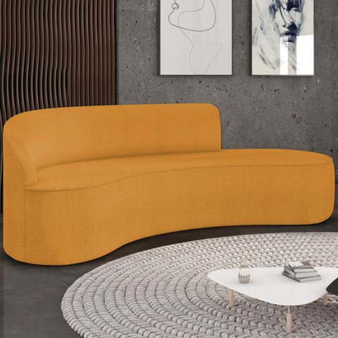 Sofá 4 Lugares para Sala 220cm Orgânico Wendi Boucle Mostarda I01 - Mpozenato