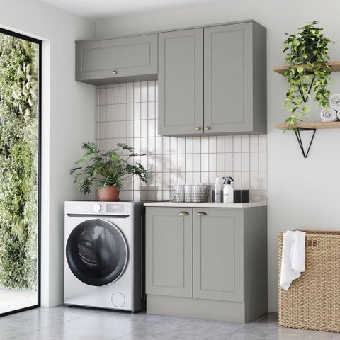 Lavanderia Modulada Amy 5 Portas 3 Prateleiras MDF 160cm Cinza Casa 812
