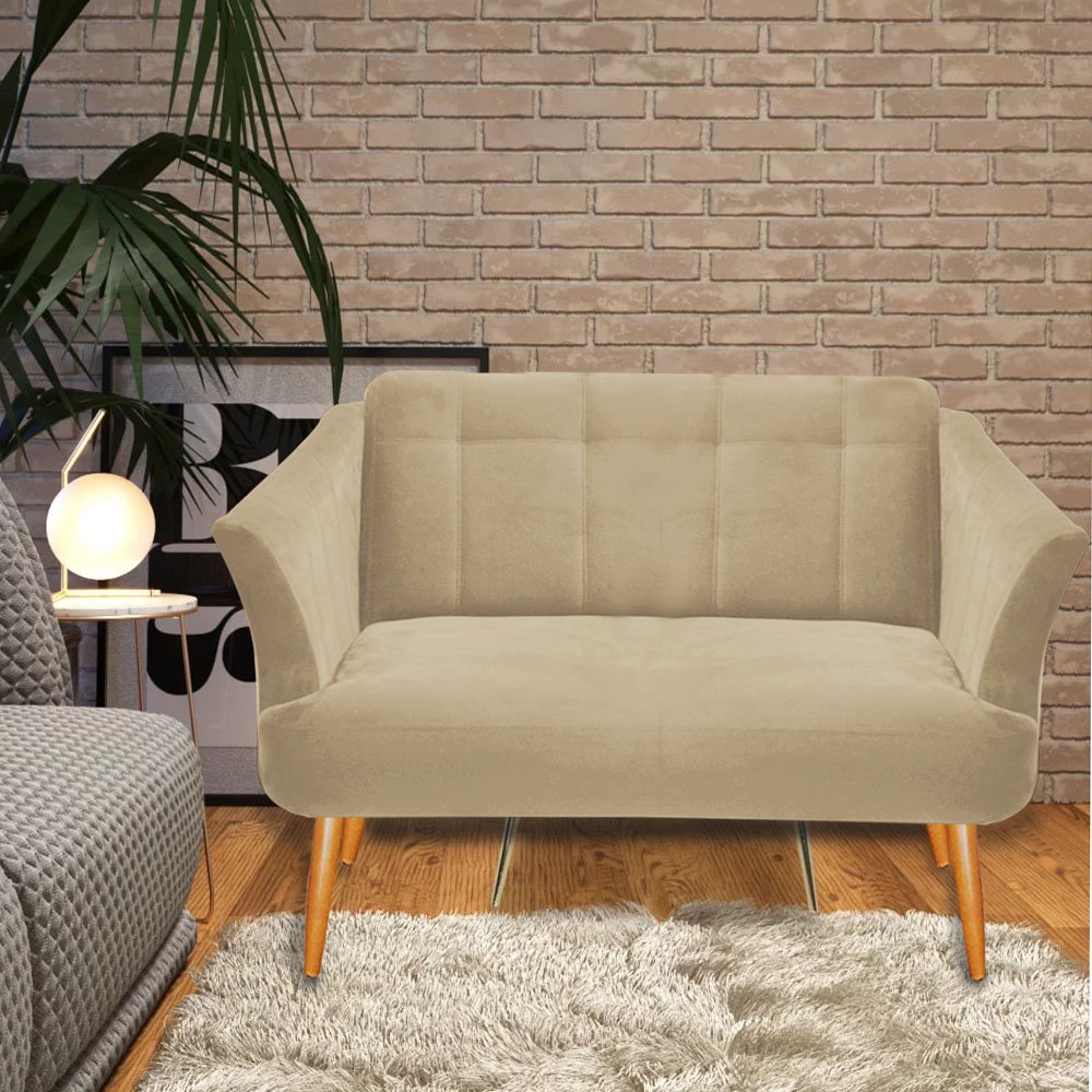 Sofá Namoradeira Decorativa Jade 2 Lugares Visammer Decor Bege